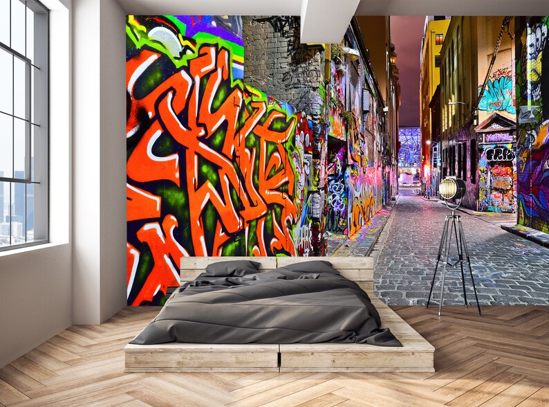 Graffiti Peel and Stick Wallpaper / Graffiti Wallpaper/ Etsy