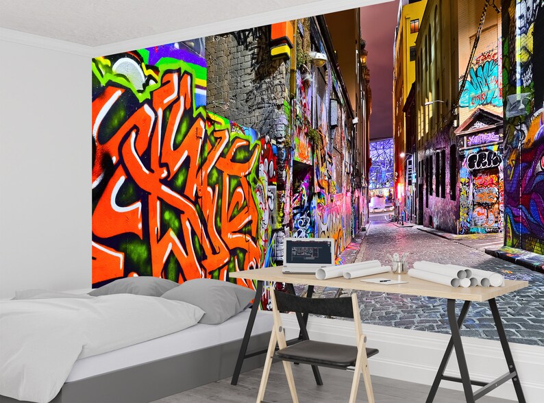 Graffiti Peel and Stick Wallpaper / Graffiti Wallpaper/ Etsy