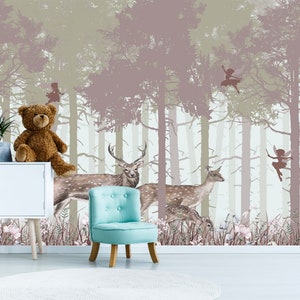 Forest Wall Mural: Kids Nursery Wallpaper, Peel and Stick