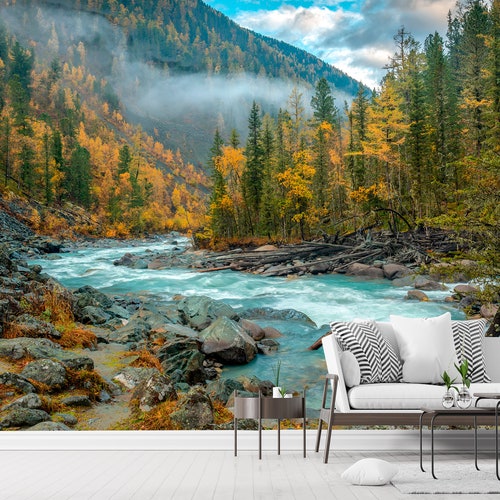 Waterfall WALL MURAL Forest Wallpaper River Wallpaper Large - Etsy