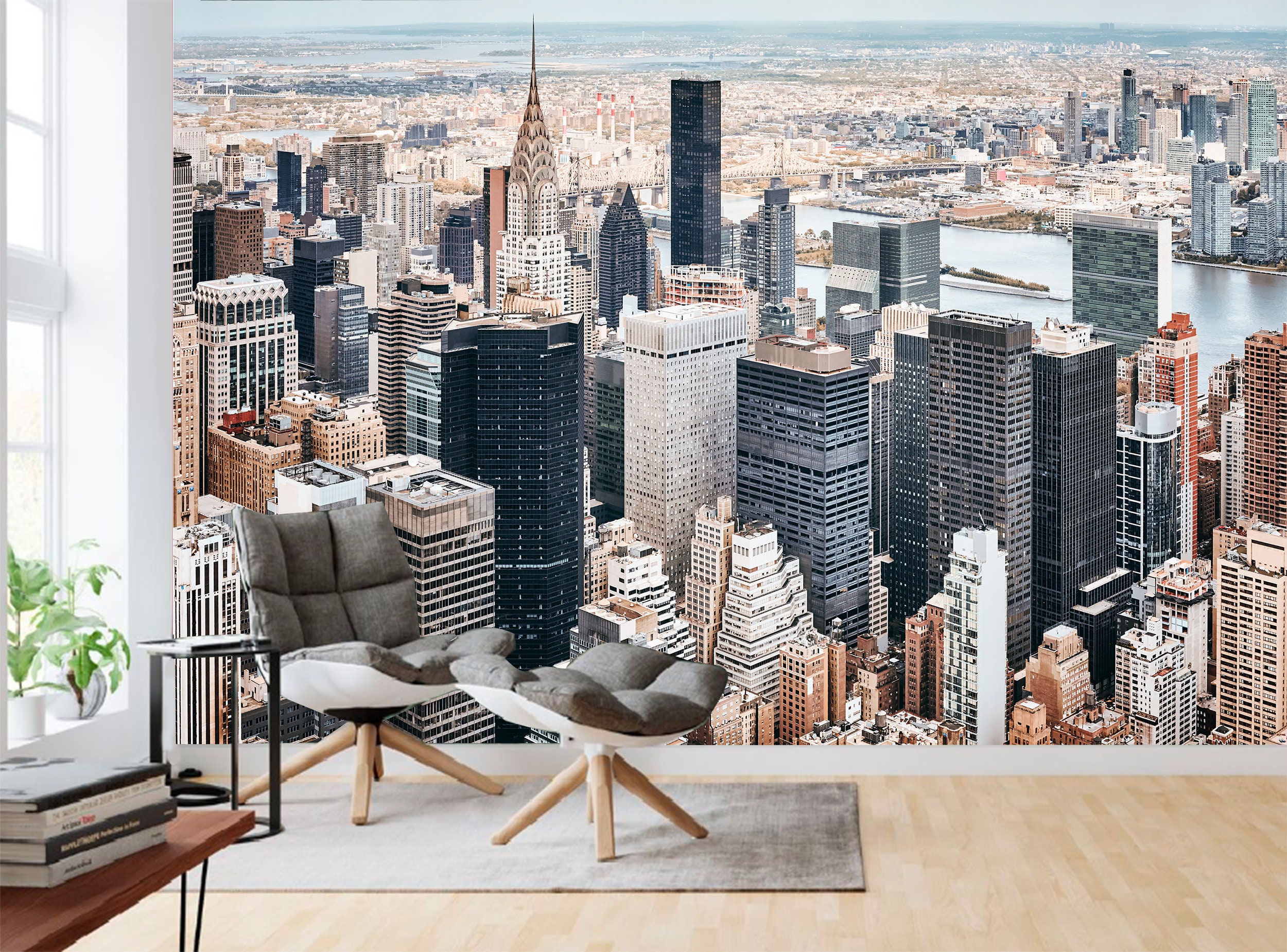 Manhattan City Skyline Wall Mural Peel and Stick Wallpaper | Etsy