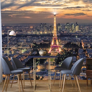 Eiffel Tower Mural: Paris Cityscape Peel and Stick Wallpaper