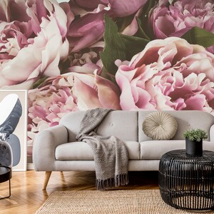 Peony Flower Wall Mural: Vintage Blossom Peel and Stick Wallpaper