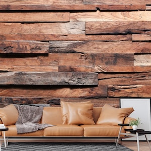 3D Holzbohle Tapete: Braunes Bauholz Schälen und Stock Wandbild