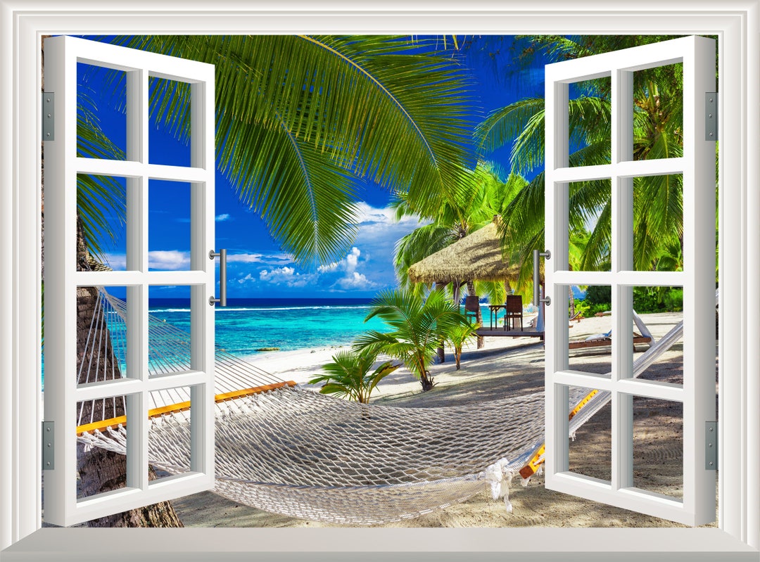 Beach Wall Sticker 3D Fake Window View Wall Decal Removable Vinyl Art