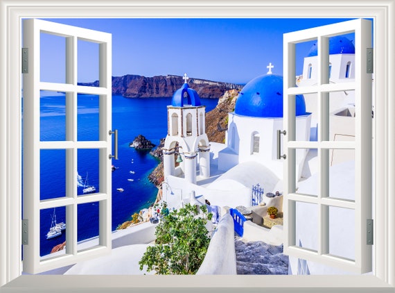 Santorini Greece Wall Decal 3D Window Sticker Poster Vinyl Mural Art Wallpaper Santorini Greece Wall Decal 3D Window Sticker Poster Vinyl Mural Art Wallpaper