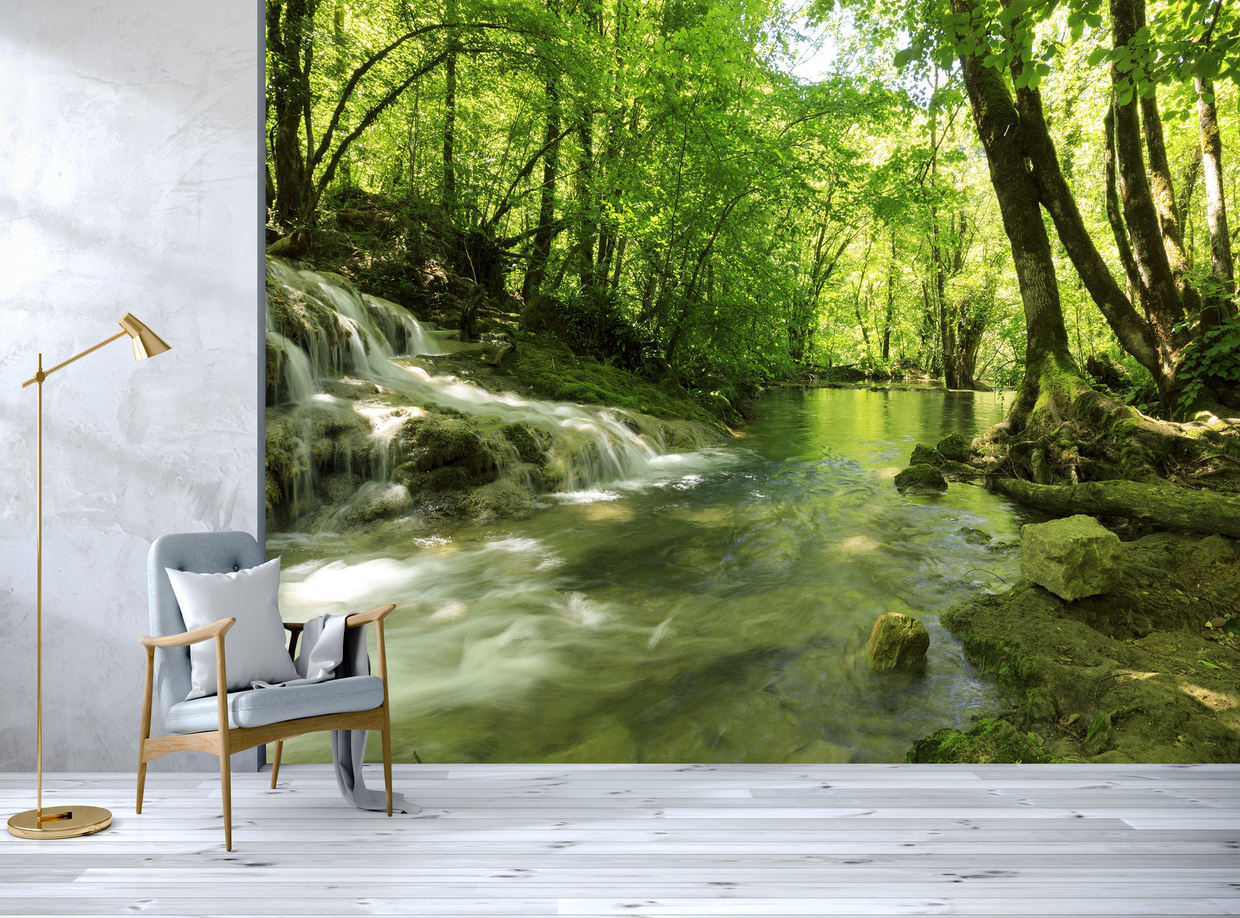 Waterfall WALL MURAL Forest Wallpaper River wallpaper Large Etsy