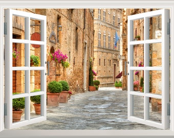 Italien Wandtattoo 3D FensterEffekt Ansicht Fenster Landschaft Wandtattoo abnehmbare Vinyl Wandtattoo Wanddeko Poster