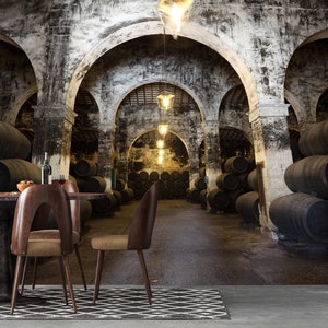 Bar Wallpaper, Peel and Stick Wine Cell Mural, Cellar Wallpaper Removable, Wooden Wine Barrels, Bar Wall Mural, Beer Pattern Wallpaper Porto