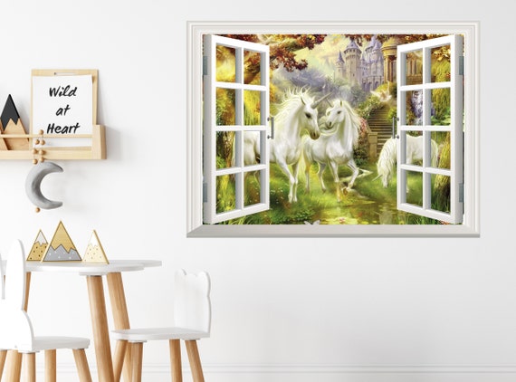 West Mountain Unicorn Wall Decal Art Decor 3D Window Mythical Sticker Mural  Kids Room Custom Gift BL30 (22 W x 16 H)