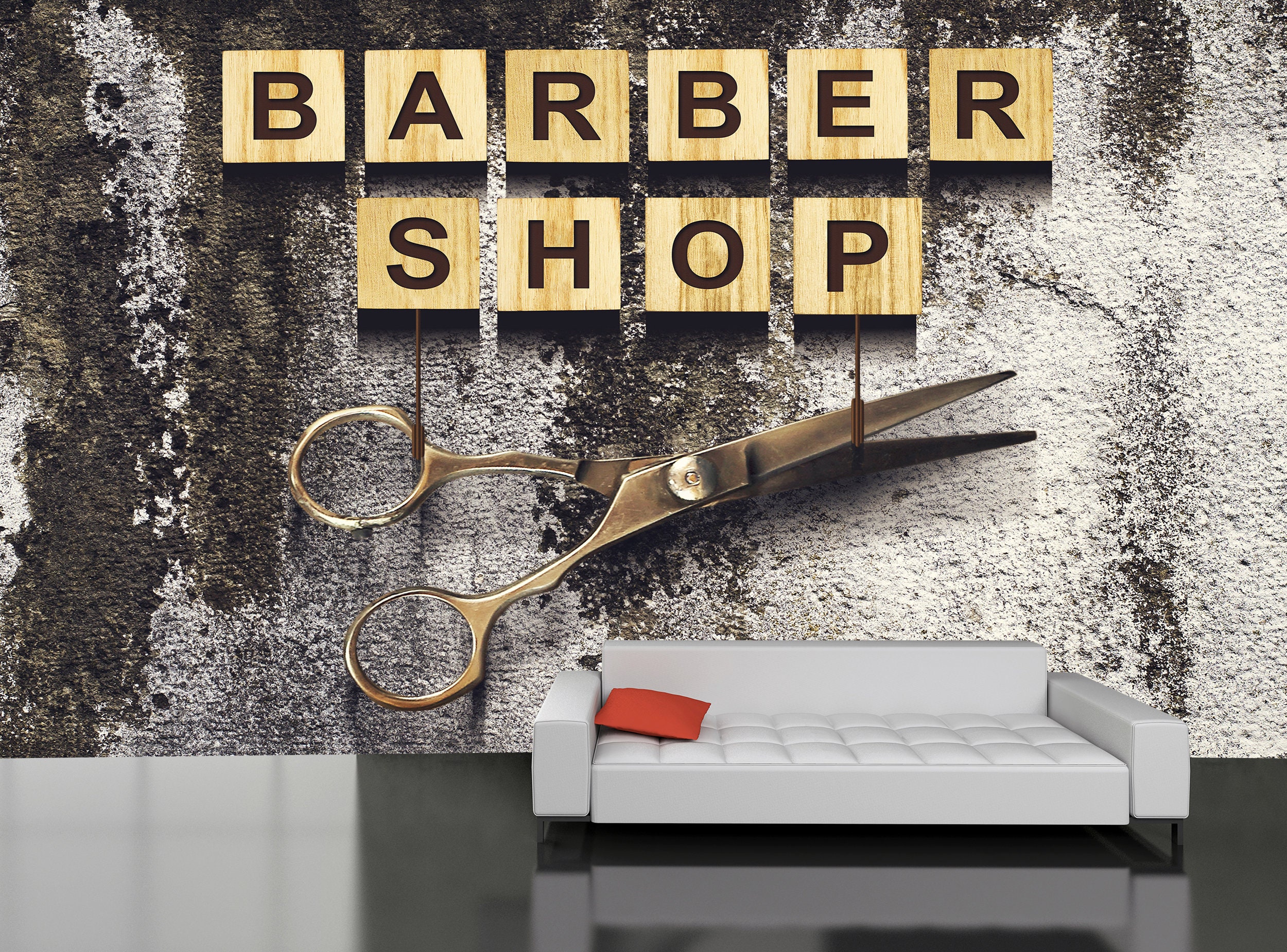 3D Concept Barber Shop Wallpaper Wall Mural Decal Sticker Etsy España