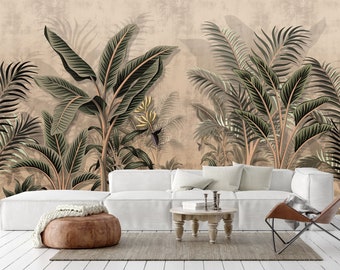 Rainforest Wallpaper - Tropical Wall Mural - Removable - Tropical Forest Palm Tree - Peel and Stick Wallpaper - Self Adhesive- Vintage Decor