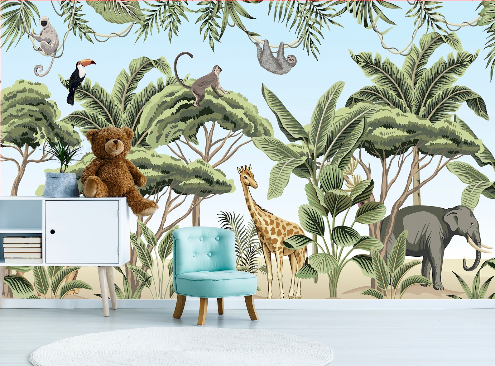 Safari Wallpaper with Animals Peel and Stick Removable | Etsy
