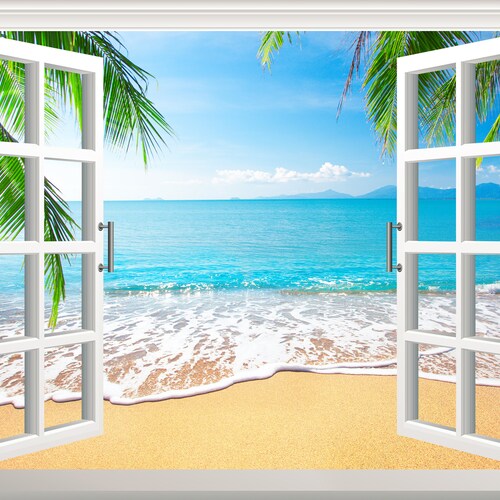 Sunset Beach Wall Decal Window Wall Mural Decor 3D Ocean Etsy
