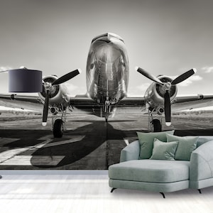 Airplane wallpaper, Peel and Stick Wallpaper, Runway Wallpaper Removable Vinyl Wall Mural Office Decor Aircraft Plane Take Off Historical