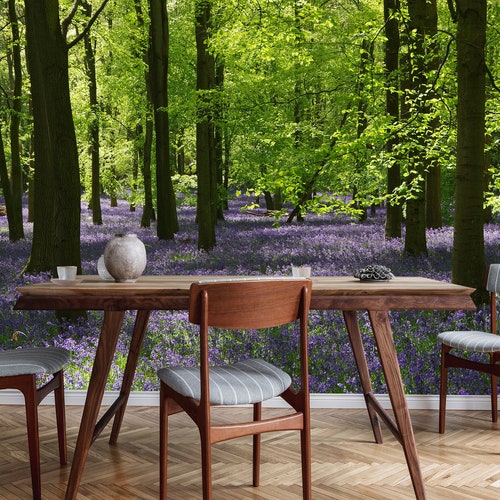 Bluebell Wood Wallpaper, Nature Wall Mural, Peel and Stick Wallpaper, Self Adhesive Forest Tree shops Mural Woodland Wall Art Wall Decor Floral