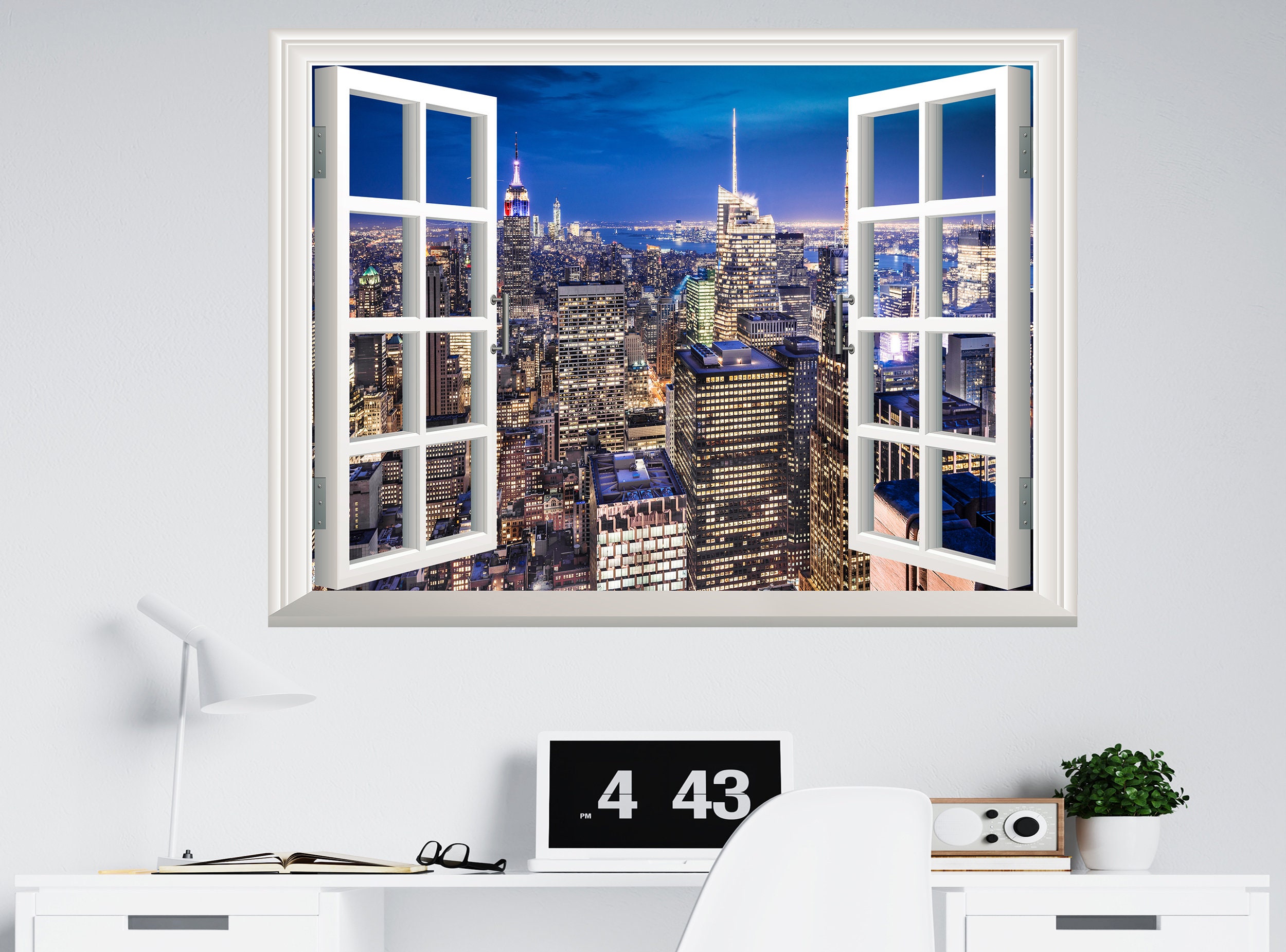 New York City Decal Wall Sticker 3D Window Effect View Skyline 