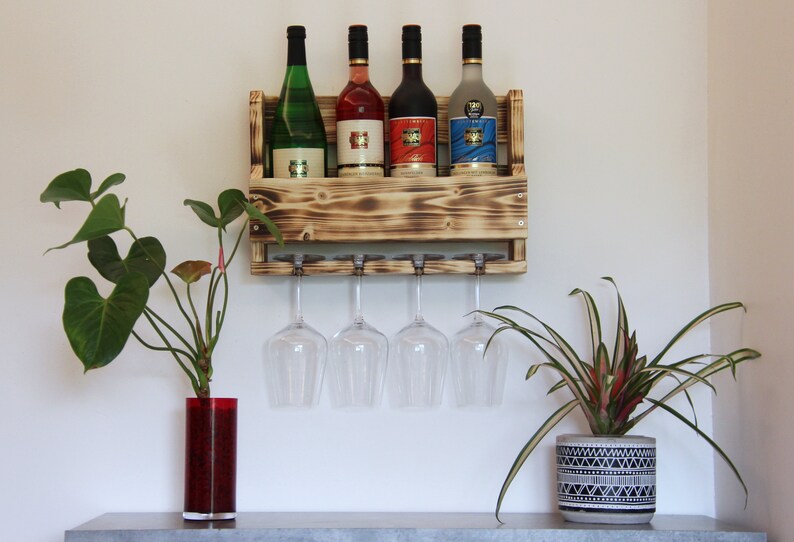 Wooden wine rack with 4 places made from FSC Gebrannt