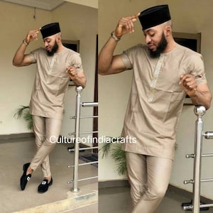 African Men clothing, African Dashiki, African grooms men, African Men Wedding, African Wedding, African Print for Men, Brown African Suit