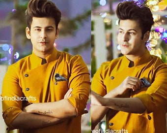 Yellow Cotton Mens Kurta, Indian Ethnic Clothing, Plus Size Available