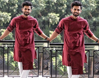 Mens kurta, Indian Ethnic Kurta, Mens Kurta, Mens Clothing, Maroon Color, High Quality Party wear Kurta home wear kurta plus size available