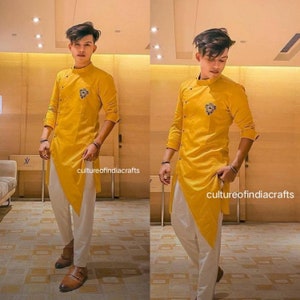 Kurta, Indian Ethnic Kurta, Mens Kurta, Mens Clothing, Yellow Color, High Quality Party wear Kurta home wear kurta plus size available,