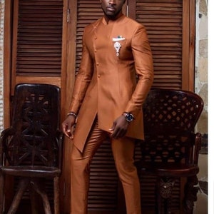 African Men clothing, African Dashiki, African grooms men, Burnt Orange colour, African Wedding, African Print for Men, Copper  African Suit