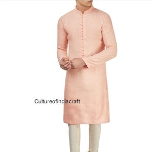 Indian mens clothing, Ethnic kurta, Mens clothing, Wedding, Party wear kurta, Stylish kurta, Peach color, Kurta pajama, Costume, Ethnic wear