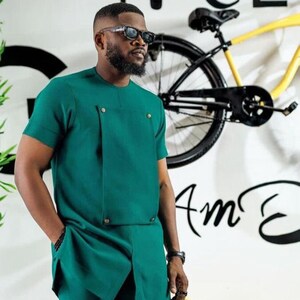 African Men clothing, African Dashiki, African grooms men, African Men Wedding, African Wedding, African Print for Men, Green African Suit.