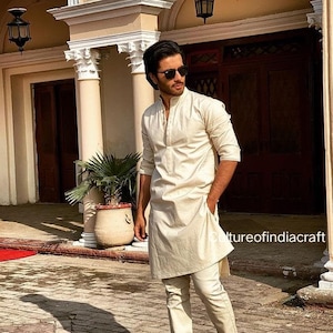 Kurta Pajama, Indian Ethnic Kurta, Mens Kurta, Mens Clothing, White Color High Quality Party wear Kurta home wear kurta Plus Size available, image 1