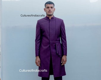 Purple Cotton Blend Kurta Pajama Set, Ethnic Mens Clothing