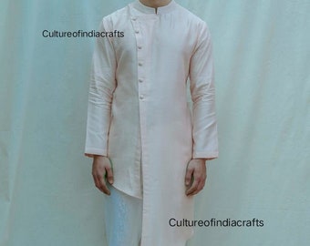 Baby Pink Cotton Kurta, Indian Mens Ethnic Clothing