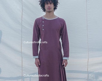 Lavender Cotton Mens Kurta, Indian Ethnic Clothing, Plus Size Available