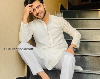 Mens Cotton Kurta Pajama Set, Indian Ethnic Wear