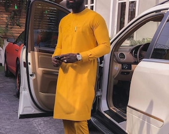 African Men clothing, African Dashiki, African grooms men, African Men Wedding, African Wedding, African Print for Men, Yellow African Suit