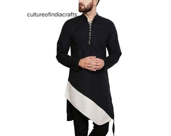 Black Cotton Blend Mens Kurta, Indian Ethnic Wear, Party Outfit