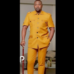 African Men clothing, African Dashiki, African grooms men, African Men Wedding, African Wedding, African Print for Men, Yellow African Suit