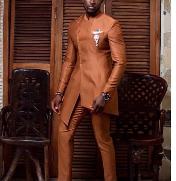 Burnt Orange African Men's Suit, Cotton Dashiki, Wedding Groom Attire