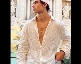 Camisa de lino con botones para hombre, estilo indio, mezcla de algodón blanco
