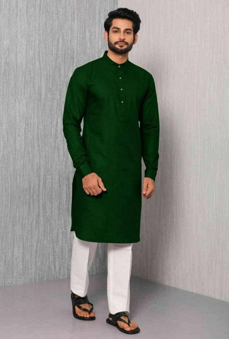New Indian mens kurta party wear kurta designer kurta ultimate quality kurta 100% cotton high quality color dark green size S 7xL available