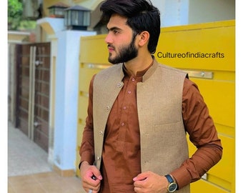 Kurta Pajama Waistcoat Indian Ethnic Wear Mens Kurta Pajama Set Mens Clothing Brown Color High Quality Wedding Party Engagement Wear Etsy Canada