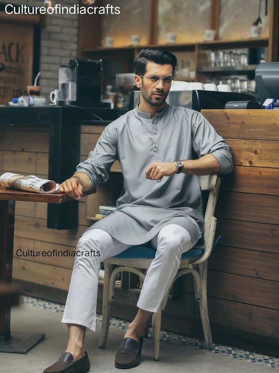 Kurta Indian Ethnic Kurta Mens Kurta Mens Clothing Grey Color
