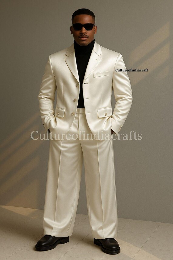 Royal Blue Satin Men's Suit, Gloss Finish, Wide Leg Trousers - Etsy