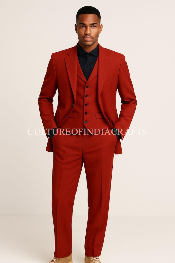African Men Suiting, Luxury Burnt Red 3-piece Men's Suit – Classy