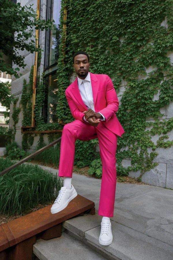 men in pink dresses Pink Cotton Blend Mens Suit, Wedding Groomsmen Outfit