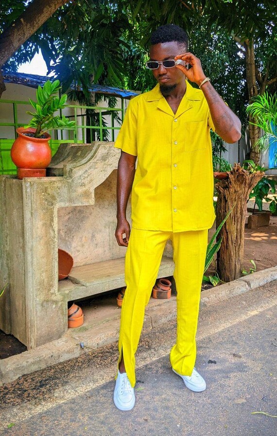 Yellow Cotton African Men's Suit, Dashiki Wedding Outfit - Etsy