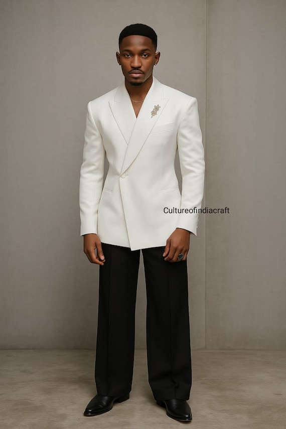 Luxury White Men's Double-breasted Blazer & Black Suit Pants | Elegant  Formal Wear - Etsy Israel