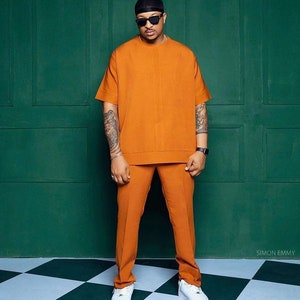African Men clothing, African Dashiki, African grooms men, African Men Wedding, African Wedding, African Print for Men, Orange African Suit.