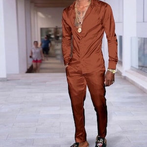 African Mens Outfit, Mens Clothing, Fashion Casual, Solid Color Outfits, Mens Shirt Pants,