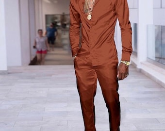 African Mens Outfit, Mens Clothing, Fashion Casual, Solid Color Outfits, Mens Shirt Pants,